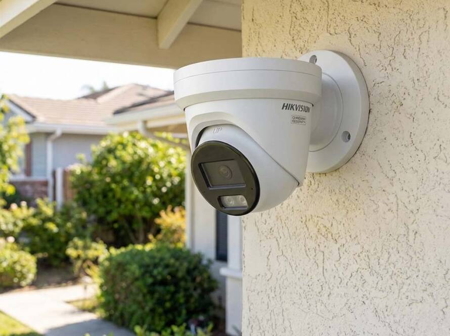 Hikvision CCTV camera positioned on the outside wall of a property in Coventry
