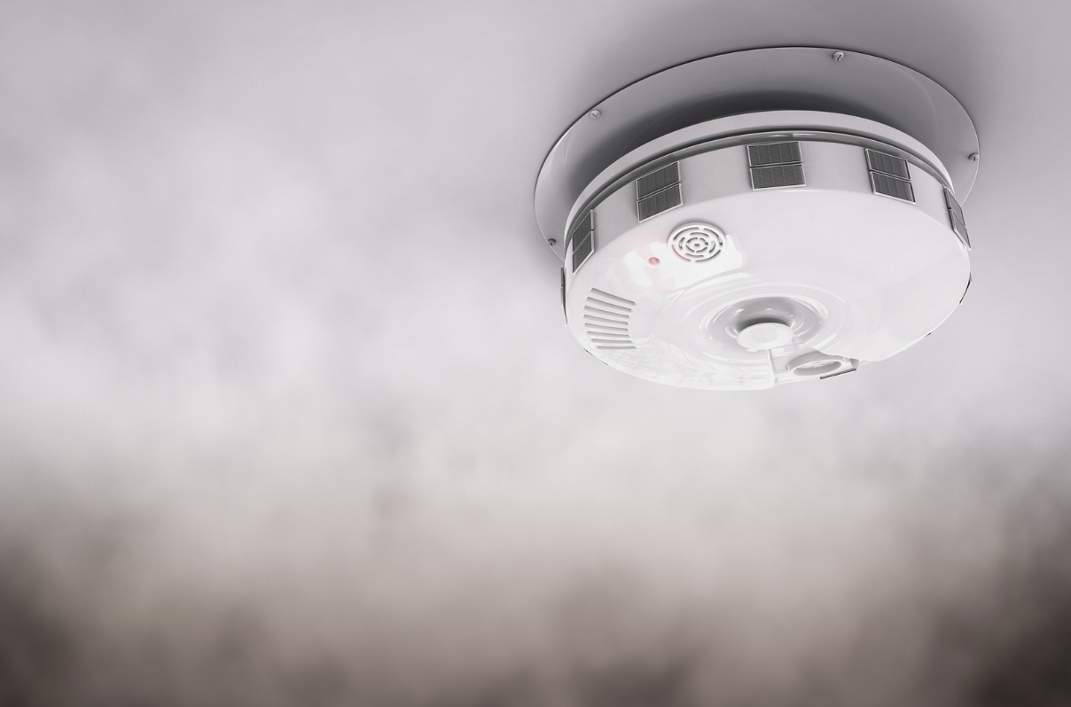 smoke detector on a ceiling.