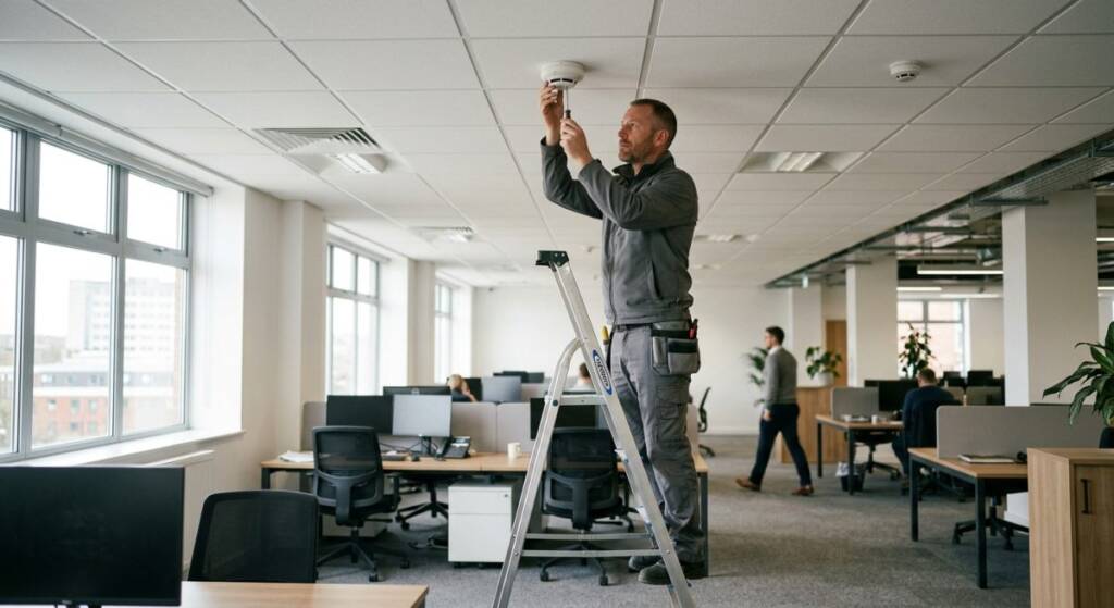 Workman replaces fire alarm in Coventry office