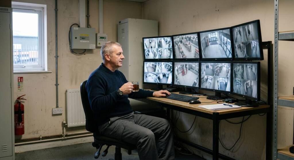 Security manager for a retail complex monitors the situation