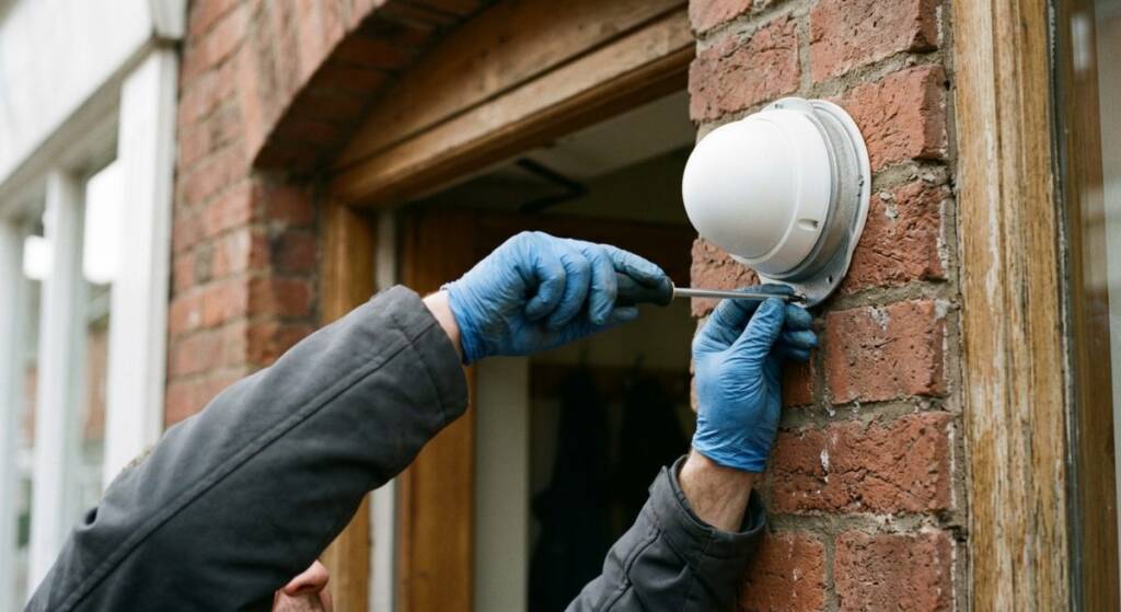 Installing a CCTV bulb camera on a brickwork fascia